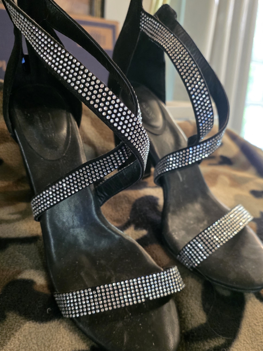 Black Rhinestone Strappy Women's Heels